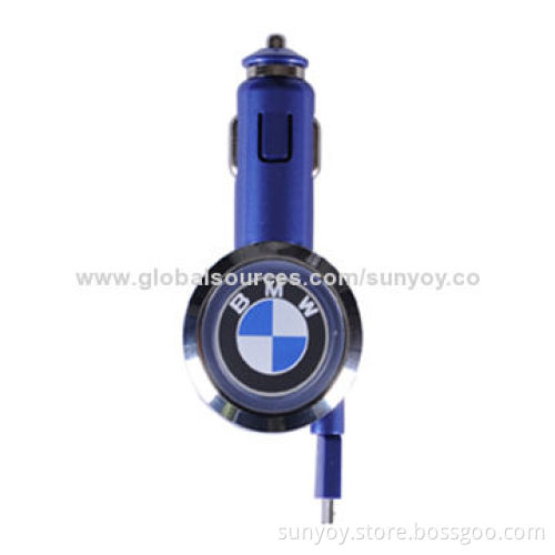 Car Charger with Micro USB Retractable Cable